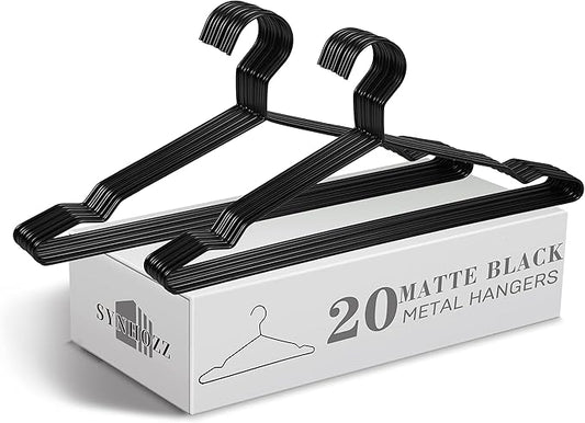 16.5" Heavy Duty Matte Black Metal Hangers 20 Pack, Wire Black Clothes Hangers for Coat Suit, Shirts, Dress, Pants，Camisole Wedding Dress (Black, 20Pack)