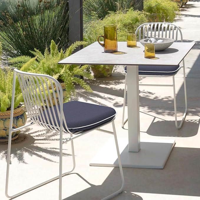 Set of 4 Outdoor Chair Cushions with Ties,Water Repellent Patio Chair Pads 17"x 16" for Outdoor Furniture,Round Corner Seat Cushions for Garden Yard Kitchen Textured Navy