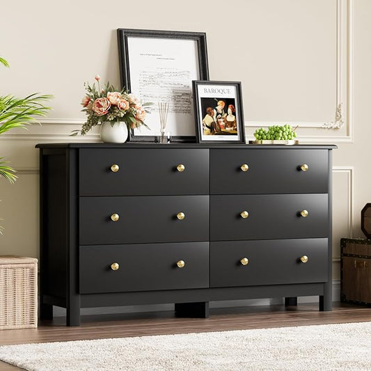 Black Dresser for Bedroom, Dressers & Chests of Drawers with Large Drawer, Wooden Double Dresser for Bedroom, Closet