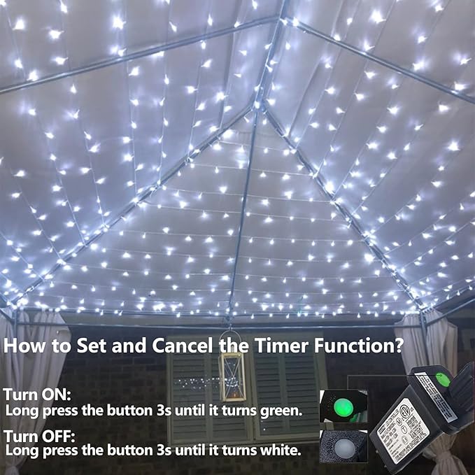 QITONG 165ft 500 LED White String Lights Outdoor Waterproof, 8 Modes Christmas Light Plug-in, Clear Wire Christmas Tree Light Indoor