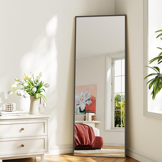 Koonmi 68"x22" Floor Mirror Full Length, Bedroom Floor Body Mirror with Stand, Large Black Mirror, Leaning, Standing or Hanging Horizontally/Vertically