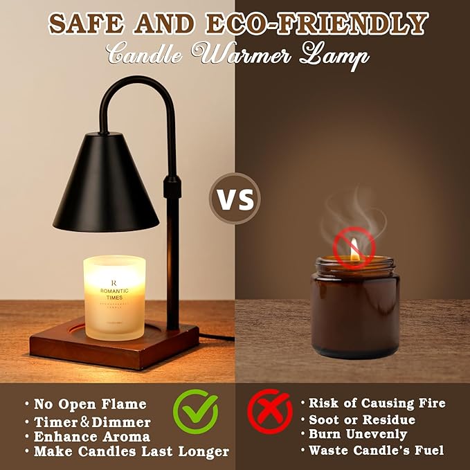 Modern Candle Warmer Lamp 2 Pack, Dimmable Candle Lamp Warmer with Timer, Christmas Gifts for Women Who Have Everything,Gifts for Mom,Adjustable Men's Candle Lamp, Cozy Living Room Bedroom Decor,Black