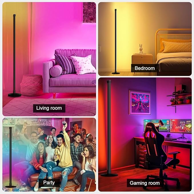 RGB Floor Lamp,Smart LED Corner Lamp with App and Remote Control,16 Million Colors & 80+ Scene,Music Sync,Timer Setting,Ideal for Living Rooms,Bedrooms,Gaming Rooms,Ambient Lighting (47” H)