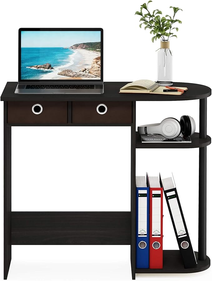 Furinno Go Green Home Laptop Notebook Computer Desk/Table with 2 Drawer Bins, Espresso/Black/Brown