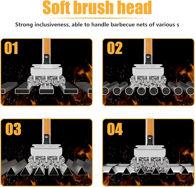 Replacement Brush Head for Bristle Free Grill Brush–304 Stainless Steel Mesh+Safe Silicone Sponge Spinning Design Full-Angle Clean, Sturdy/Heat Resistant, Compatible with HOUSE AGAIN Grill Clean-3pcs