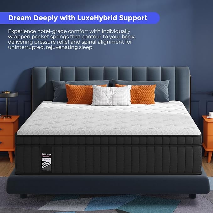 King Mattress, 12 Inch Hybrid Mattress in a Box with Gel Memory Foam and Pocket Spring, Medium Firm Feel, Cooler Sleep & Pressure Relief, 76 * 80 * 12, 120 Nights Risk-Free Trial