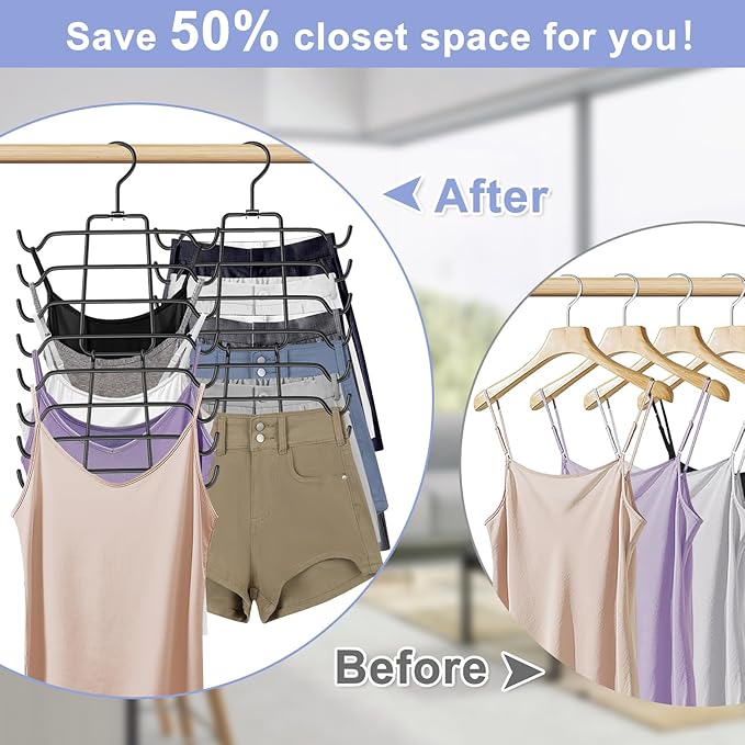 4Pcs Tank Top Hangers Space Saving Hanger Organizer Bra Hangers for Closet Organizer 360° Rotating Metal Closet Organizers and Storage Lingerie Hangers for Cami Bras Belts Swimsuits Lingeries Black
