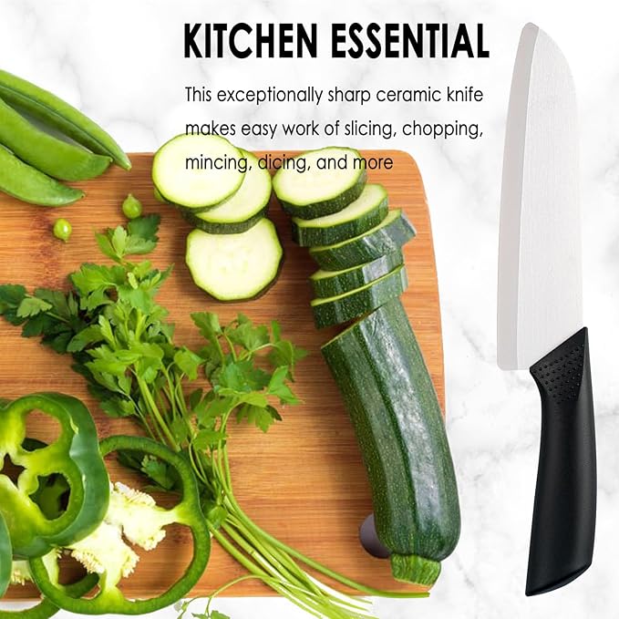 7-inch Ceramic Santoku Knife with Cover - Light, Precise, Sharp Ceramic Knife - Japanese Chef's Kitchen Knives with Gift Box