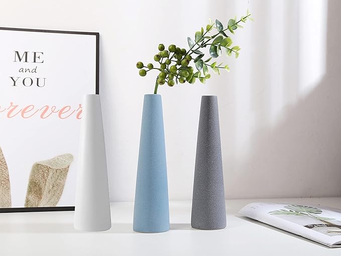 Ceramic Vase, Modern Home Decor Ceramic Vase, Frosted Porcelain Vase, Grey Minimalist Vase,Living Room Decoration，Ideal Shelf, Best Decoration. (Blue)