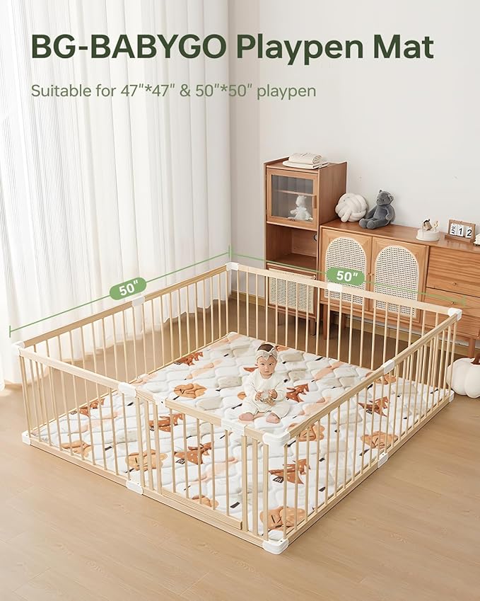 Baby Play Mats for Floor, Thicken 50x50 Playpen Mat, Cushioning Padding Foam Playmats for Baby, Non-Slip One-Piece Crawling Tummy Time Mat Washable Baby Playmate
