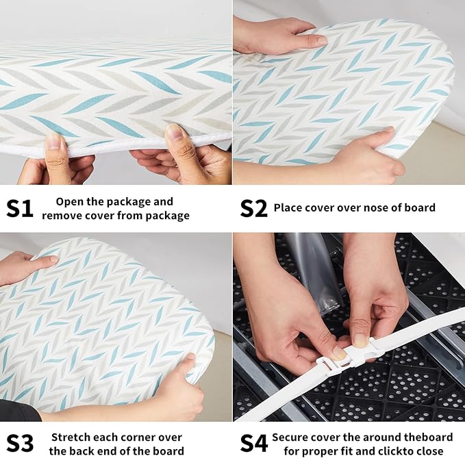 BNDX Ironing Board Cover and Pad - Large Silicone Coating, Scorch Resistant Padding,Extra Thick Heavy Duty Padded 4 Layers, Bongee Cord Edge,2 Click Buckles for Smooth Iron, Summer Willow 18x49