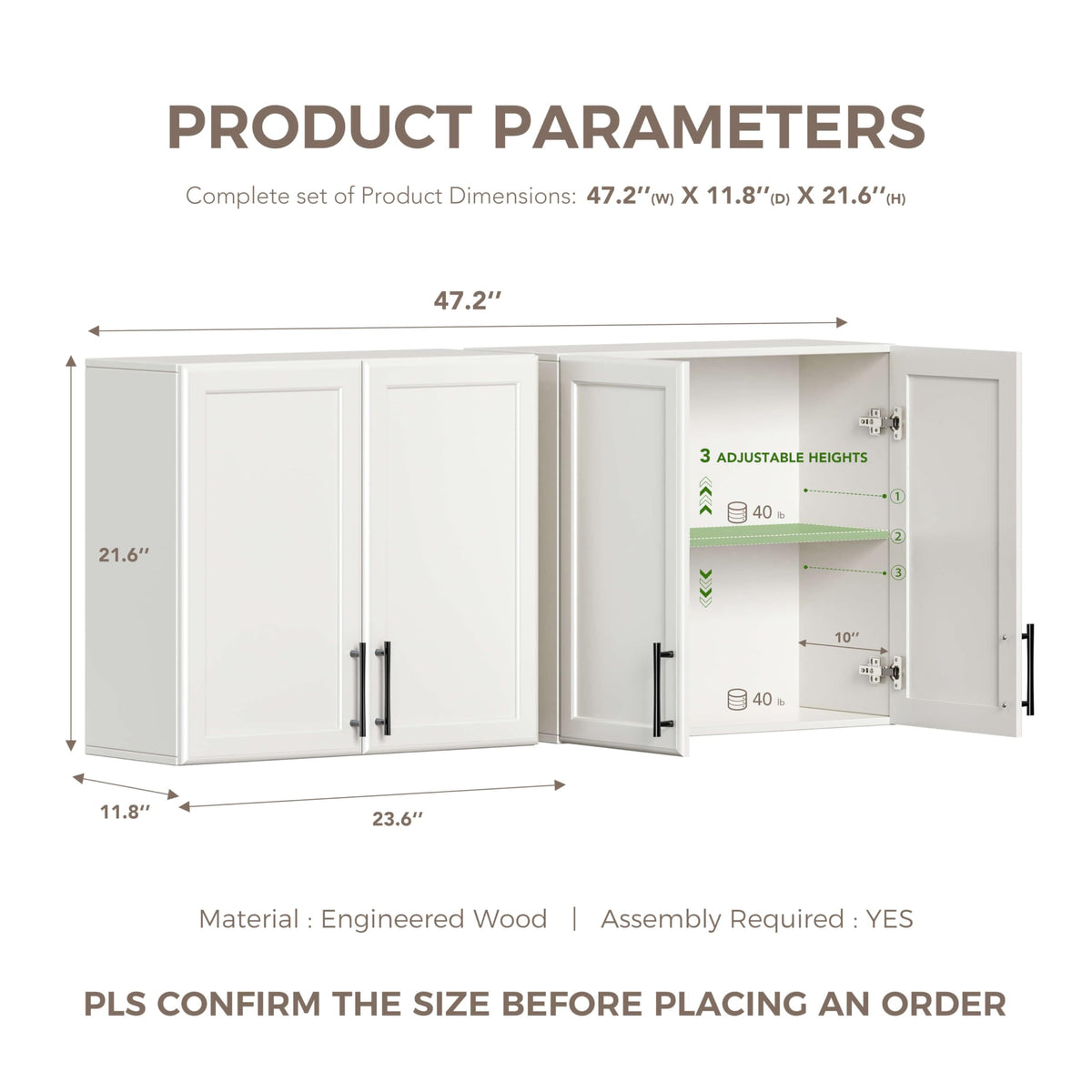 Furnaza 48" W Wall Cabinets for Laundry Room with Adjustable Shelf