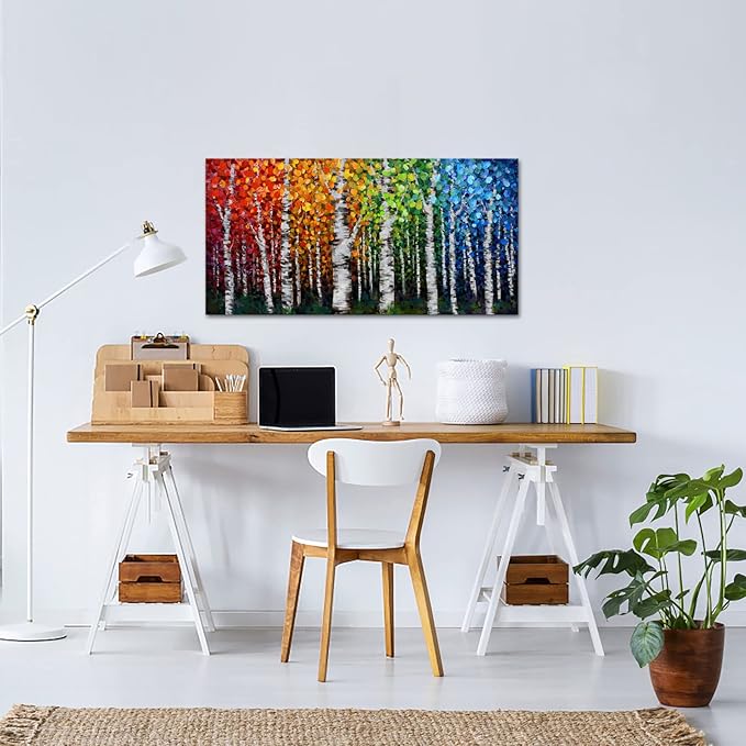 Abstract Colorful Tree of Life Painting Canvas Wall Art Big Tree Branches Picture Poster Prints for Living Room Home Decor Wrapped Ready to Hang 20x40Inch