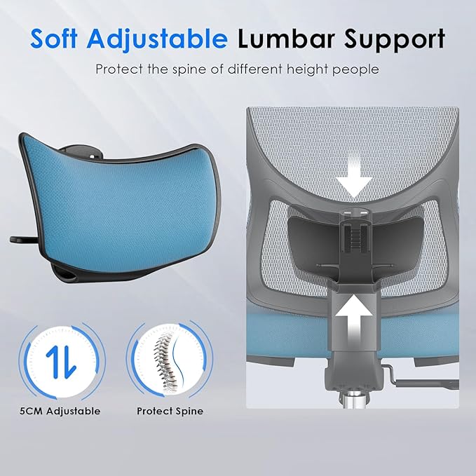 Soohow Ergonomic Office Chair,Mesh Desk Chair with Adjustable Lumbar Support and Headrest,Comfy Computer Chair with 3D Armrest Recling Swivel Chair for Home, Office, Study Room, Black & Navy