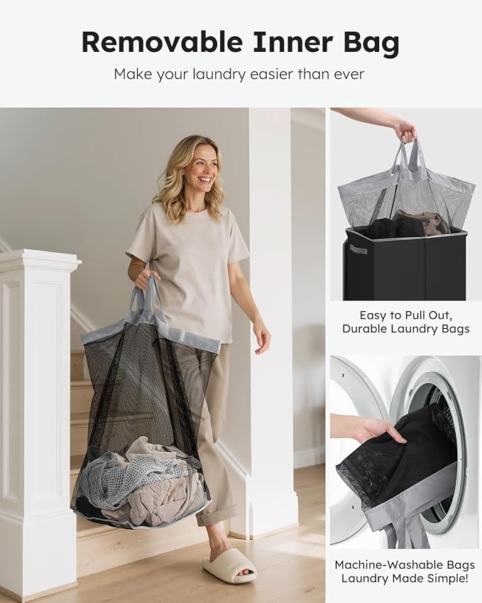 SOLEDI Laundry Hamper with Lid 130L Large & Tall Collapsible Laundry Basket, Clothes Hamper with Bag Removable Easy to Carry, Dirty Hampers for Bedroom, Bathroom, Dorm, College, Black