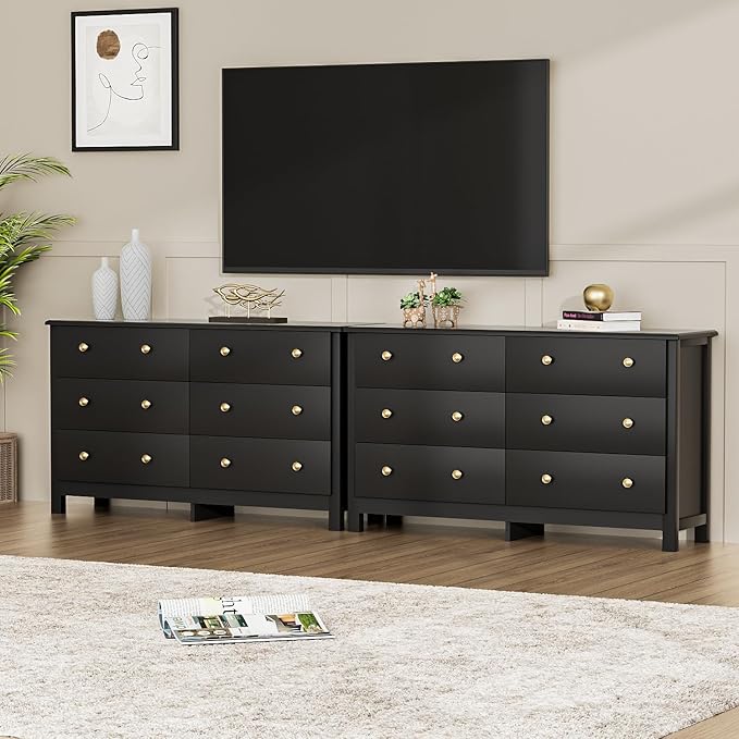 Black Dresser for Bedroom, Dressers & Chests of Drawers with Large Drawer, Wooden Double Dresser for Bedroom, Closet