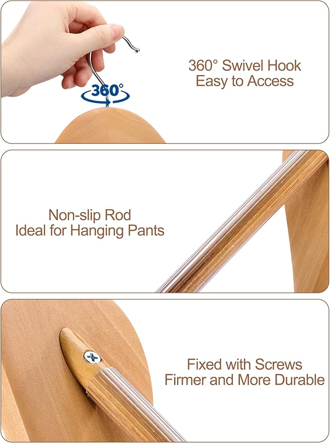 HOUSE DAY Wood Suit Hangers for Men, Smooth Wide Shoulder Wooden Hanger with Non Slip Pant Holder, Wide Hangers for Suits, Coats, Jackets, Heavy Wide Clothes Hanger 2 Pack, Natural