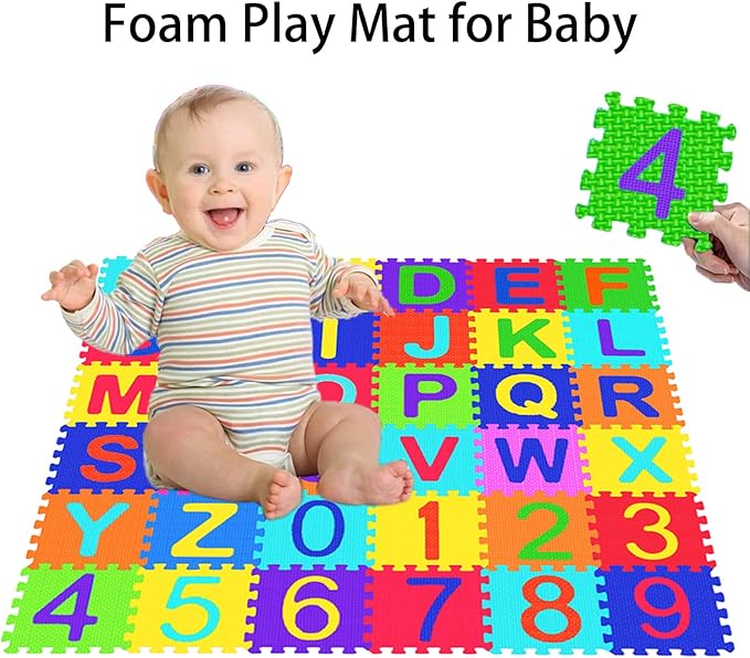 Febyyer 36 Tiles Children’s Foam Puzzle Mat, Play Mat, Play Rug with Letters of The Alphabet and Numbers(Random Color)