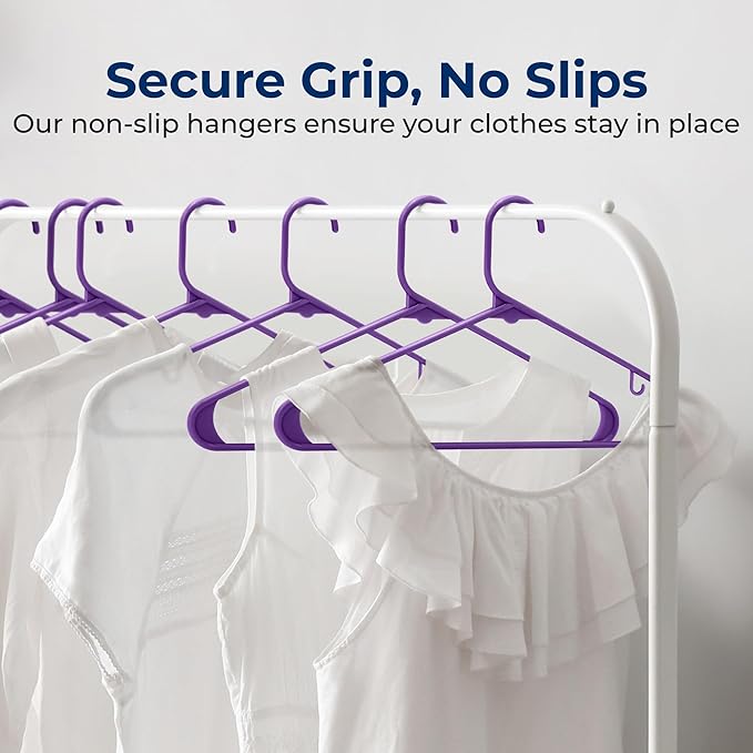 SereneLife 30 Pack Plastic Clothes Hangers – Non-Slip, Heavy Duty Adult Coat Hanger Set with 360° Swivel Hook – Slim, Space-Saving Closet Organizers for Shirts, Pants & Jackets – Purple