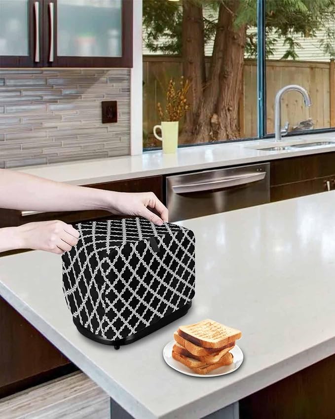Toaster Cover 2 Slice Moroccan Pattern Toaster Oven Cover with Pockets Geometric Trellis Black Dustproof Bakeware Protector Small Kitchen Appliance Dust Covers and Fingerprint Protection for Women