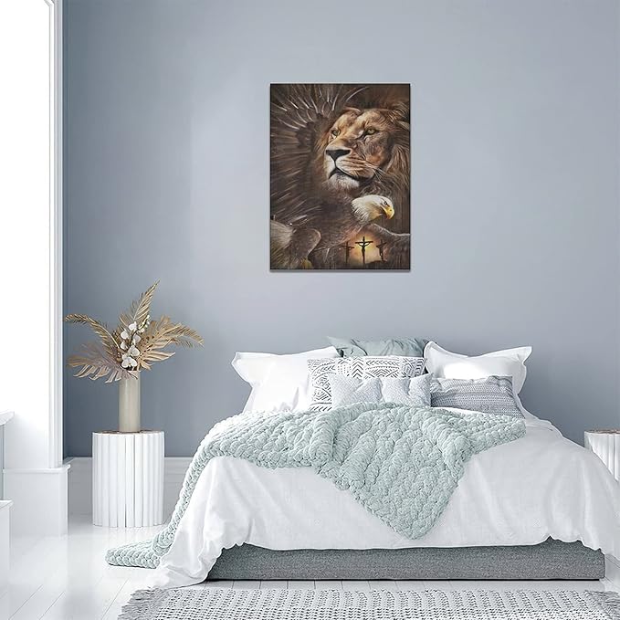 Banonaty Lion Eagle Wall Art Christian Lion of Judah Canvas Prints - Masculine Modern Home Decor for Living Room, Bedroom, Bathroom - Framed 12''x16''