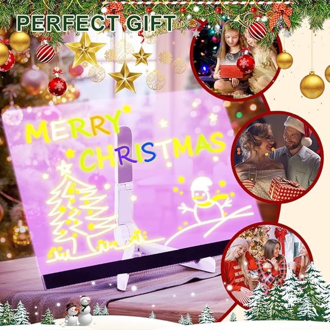 LED Note Board with Colors, Lighted Acrylic Dry Erase Board, Acrylic Message Board, Illuminated Acrylic Sticky Note Board with Colors Notepad with Adjustable Stand and 7 Pens (13.7 X 10”)