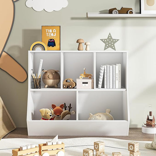 oneinmil Kids Bookshelf, Toy Storage Cubby, Children's Toy Shelf, 35.4" L Storage Cabinet, Fit for Children's Room, Hallway, Kindergarten and Playroom, White