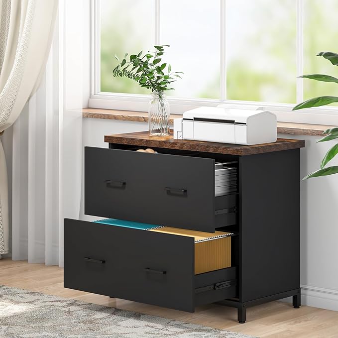 Tribesigns 2-Drawer File Cabinet, Wood Lateral Filing Cabinet for Home Office, A4, Letter Size, Brown and Black