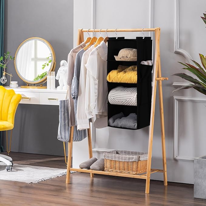 Hanging Closet Organizer, 4-Shelf Closet Hanging Storage Shelves, Black