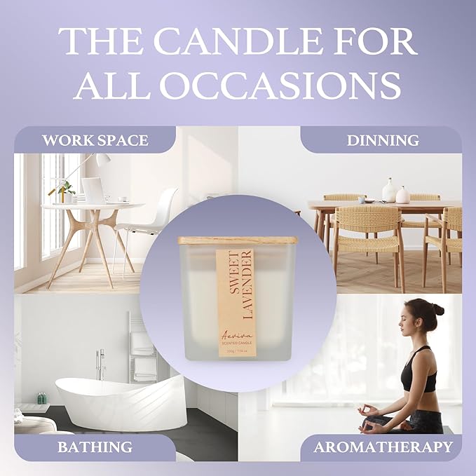 Scented Candle, 7.04 oz Lavender Aromatherapy Candle, Natural Soy Wax with Wooden Wick, Candles for Home, 45 Hours Burn Time, Scented Jar Candle Gifts