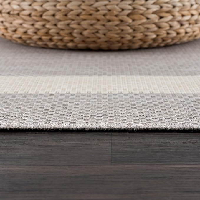 CAMILSON Outdoor Rug 8x10,Modern Outside Rugs for Patios Porches Waterproof Durable Washable Non-Shedding, Easy-to-Clean Indoor Outdoor Area Carpet (8 x 10, Bordered - Gray/White)