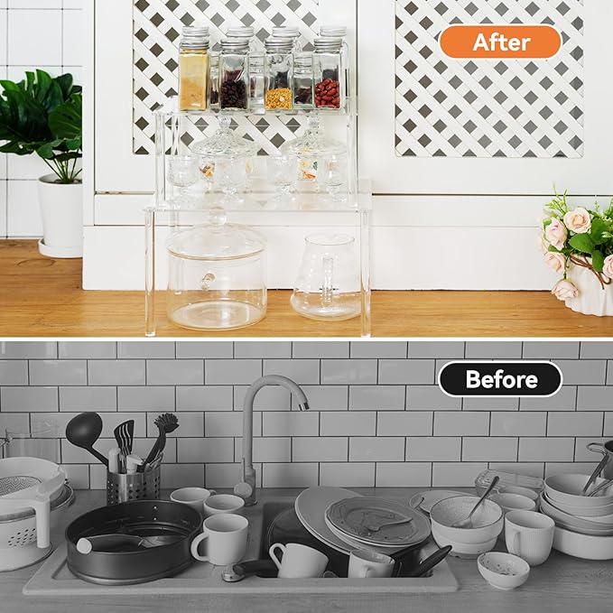 Acrylic Cabinet Organizer Shelf-4 Pack,Stackable Spice Rack Organizer for Cabinet,Clear Shelves for Kitchen Organizers and Storage