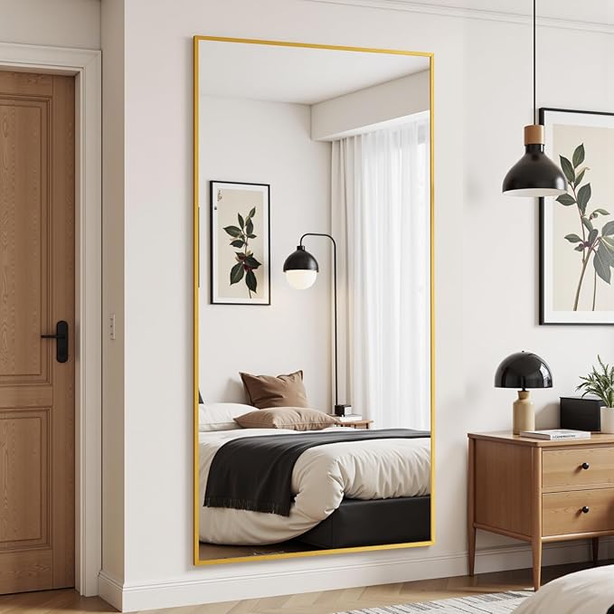 Antok Mirror Full Length, 76"x34" Big Floor Mirror, Oversized Full Body Mirrors with Stand for Bedroom, Living Room Cloakroom, Gold, Rect Corner Style