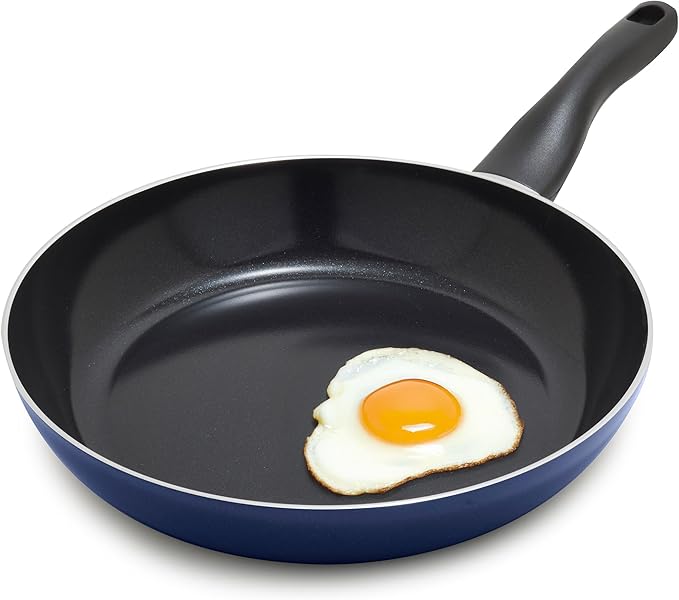 Deco 11” Nonstick Frying Pan Skillet, Made in Italy, Diamond Ceramic PFAS-Free, Dishwasher & Metal Utensil Safe, Durable Gloss Enamel Finish, Stay-Cool Handle, High Walls-Extra Room, Blue