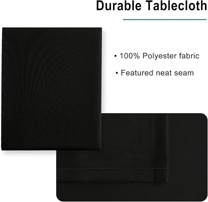Hiasan Black Tablecloth for Rectangle Tables - 70 x 140 inch - Waterproof, Spillproof & Wrinkle Resistant Washable Polyester Table Cloth for Dining/Party/Outdoor Picnic