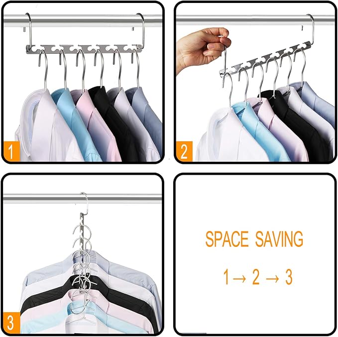 GEFTOL Space Saving Hangers Metal Hanger Magic Cascading Hanger Closet Clothes Organizer(8 Pack)