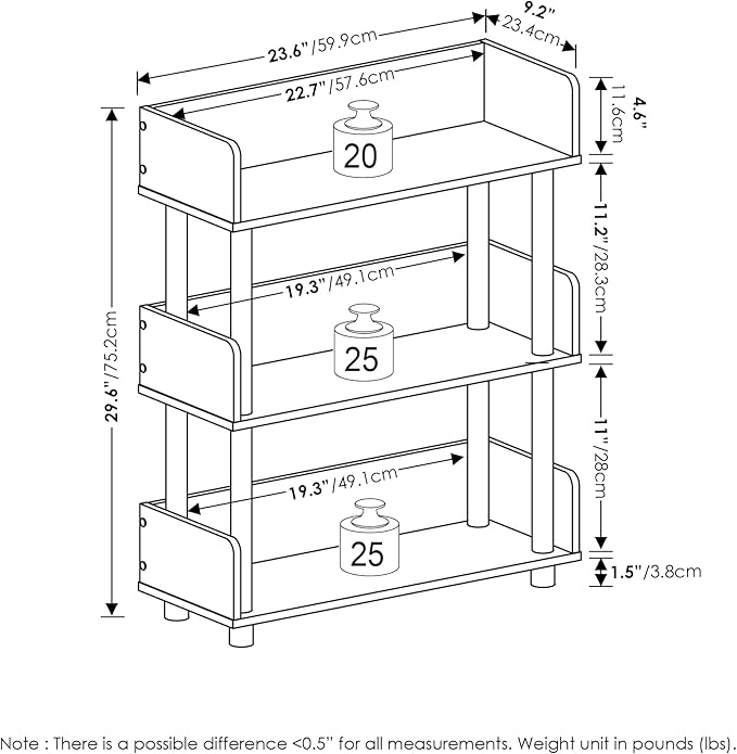 Furinno Turn-N-Tube 3-Tier Freestanding Multipurposes Display Rack, Bookshelf, French Oak/Black
