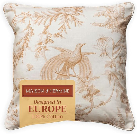 Maison d' Hermine Decorative Pillow Covers 18 x 18 Inch Square 100% Cotton Throw pillow Covers with invisible Zipper Cushion Case for Living Room Couch, Chair, Sofas, Bedroom, Home (Paradise - Almond)