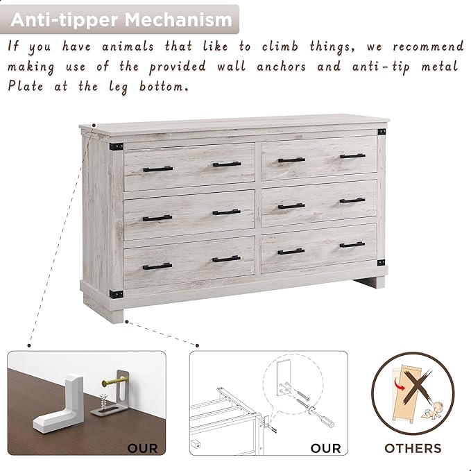 Farmhouse 7 Drawer Dresser for Bedroom - Wood Large Dressers & Chests of Drawers for Closet, 54 Inch Wide Dresser TV Stand with Storage for Bedroom, Living Room, Antique Brush White