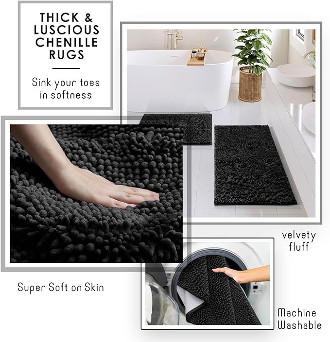 Bathroom Accessories Set with Shower Caddy and Bath Rugs 27PC Bathroom Accessory Set with Shower Caddies Black Bath Rugs, Shower Curtain Set, Toilet Brush, Trash Can, Soap Dispenser, Toothbrush holder