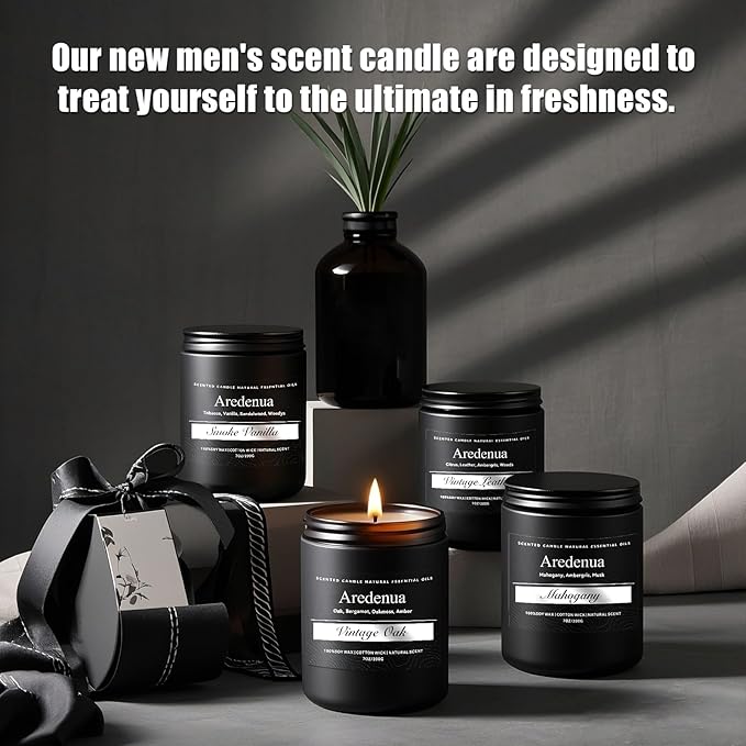 Mahogany Candle, Manly Scented Candles for Home, Masculine Candle Gifts for Men - 7oz Soy Candles for Home Scented, 50 Hours Burn Time, Perfect for Relaxing Home Fragrance