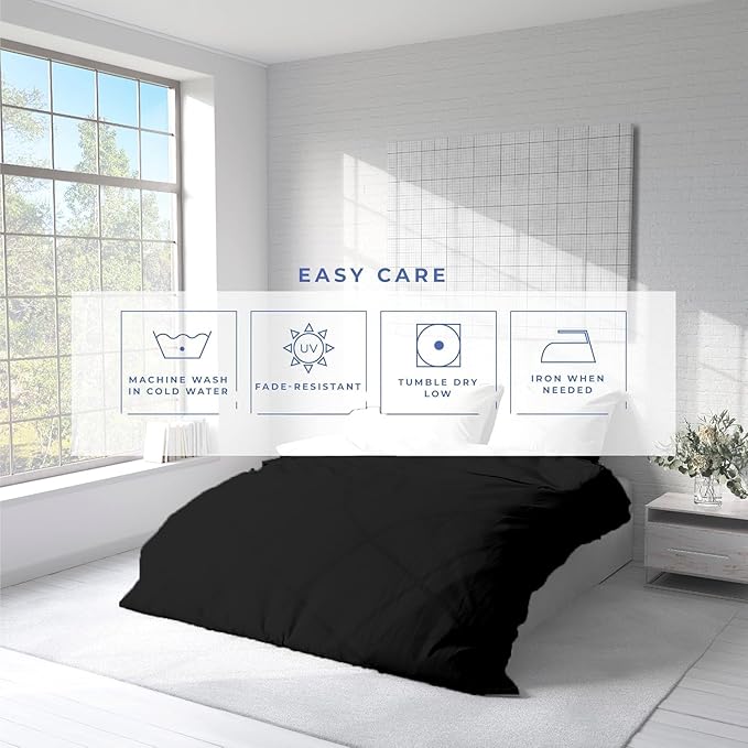 Kotton Culture 1 Pc Queen Size Duvet Cover Only -100% Egyptian Cotton Sateen 600 Thread Count Ultra Soft Premium Durable Comforter Cover Zipper Closure & Corner Ties (Black, Queen/Full 90" X 90")