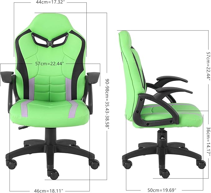 Modern-Depo Gaming Chair for Teenagers Juniors, High Back Ergonomic Swivel Racing Computer Chair, Height Adjustable Racing Gaming Chair, Green