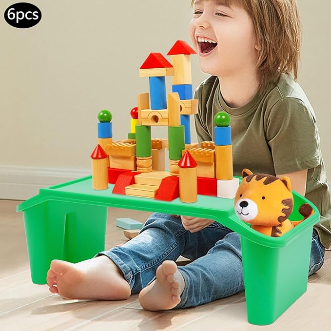 Set of 6 Kids Lap Desk Tray, Portable Activity Table, Plastic, Stackable for Drawing, Writing, Eating, Classroom, 19.69" L x 9.84" W x 7.09" H, Green
