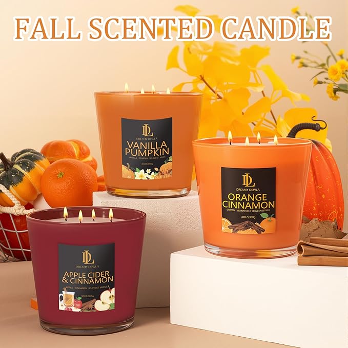 Vanilla Pumpkin Candle, Fall Scented Candle, Large 30oz Natural Soy Candles, 4-Wick 80 Hour Burn Time, Autumn Fragrance Candles Gifts for Home Decor