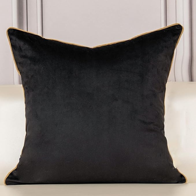 Aeckself European Floral Pillow Cover 16x16 Inch, Luxury Velvet Embroidered Decorative Throw Pillow Cover for Couch Bedroom Living Room, Black and Gold