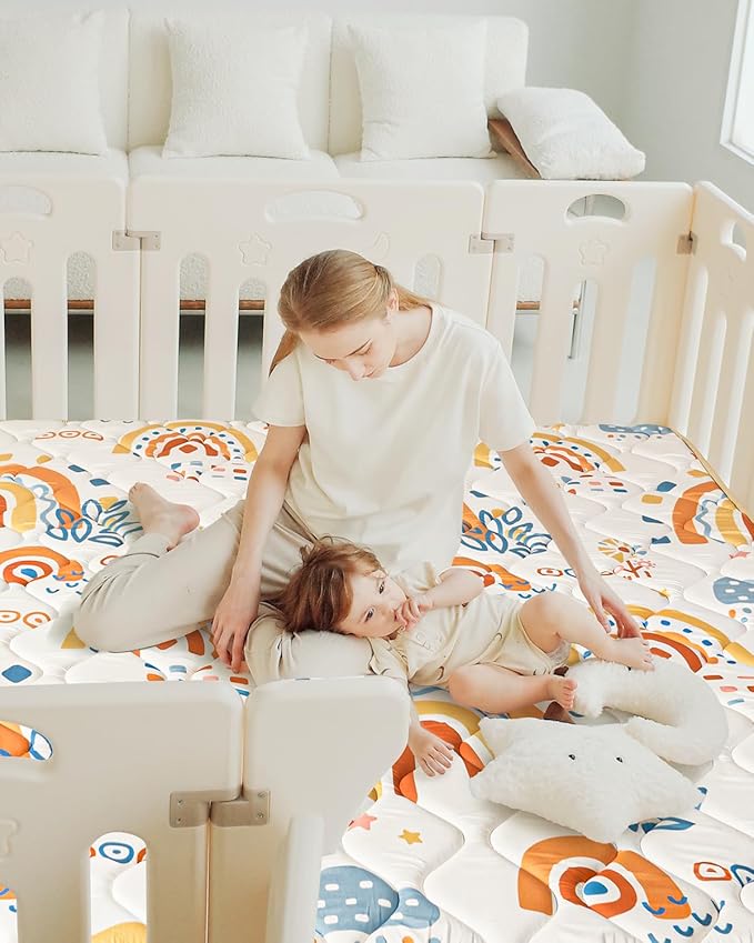 Baby Play Mats for Floor, Thicken 50x50 Playpen Mat, Cushioning Padding Foam Playmats for Baby, Non-Slip One-Piece Crawling Tummy Time Mat Washable Baby Playmate