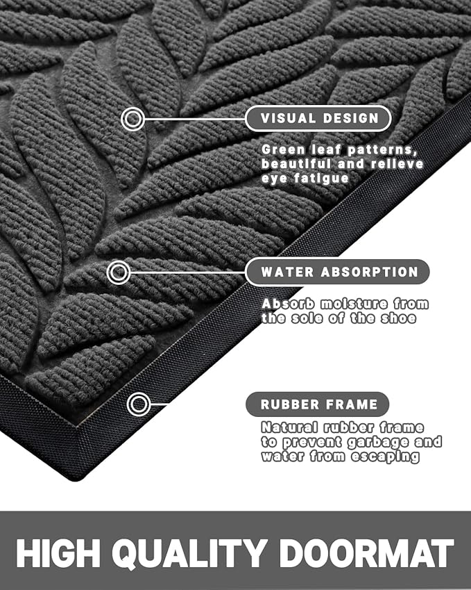 Yimobra Front Door Mat Outdoor Indoor, 36x24 All-Season Waterproof Welcome Mat, All-Weather Outside Entrance Mat, Non-Slip Patio Porch Doormat, Low Profile, Fade Resistant, Grey