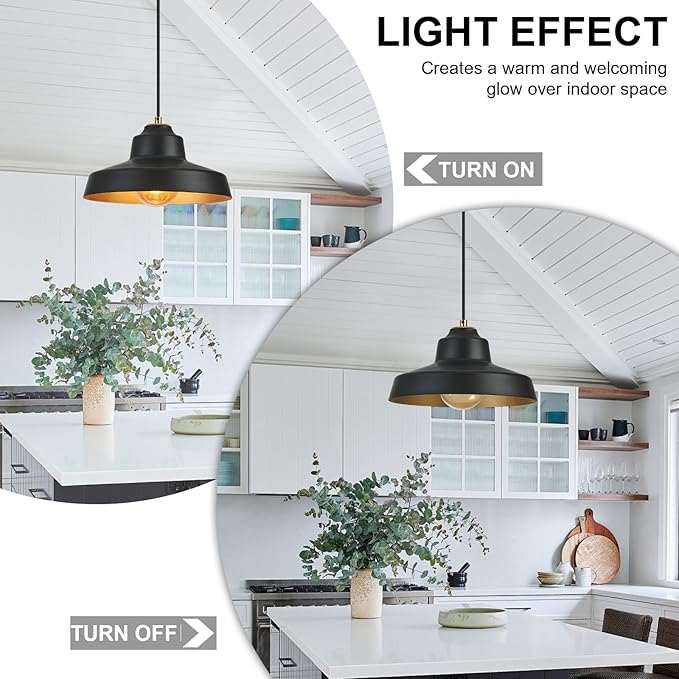 12 Inch Black Pendant Light Fixture,Farmhouse Hanging Lamp Adjustable Height Dome Pendant Lights for Kitchen Island Dining Room,1 Pack