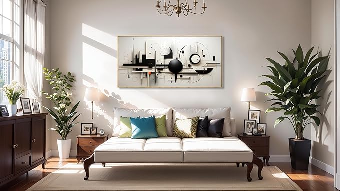 abstract Wall Art Black And White Modern Artwork Geometric Line Art Canvas Painting Wall Decor for Living Room Bedroom Dining Room Home Office Decor 30"x60" with Framed…